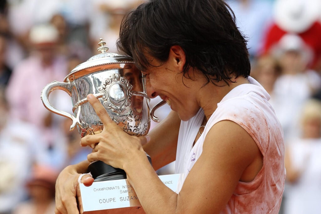 Francesca Schiavone celebrates after winning the 2010 French Open