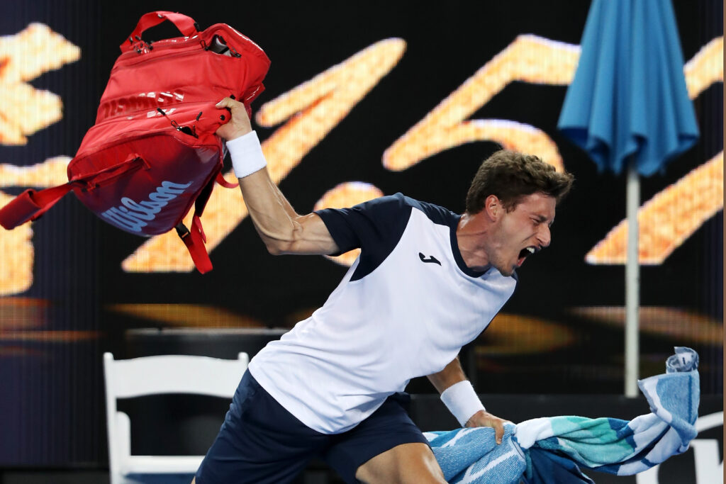 Pablo Carreno Busta reacts during the 2019 Australian Open