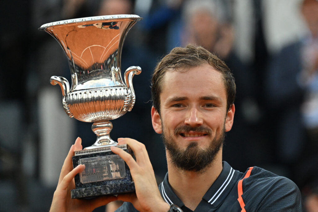 Daniil Medvedev celebrates after winning the 2023 Italian Open