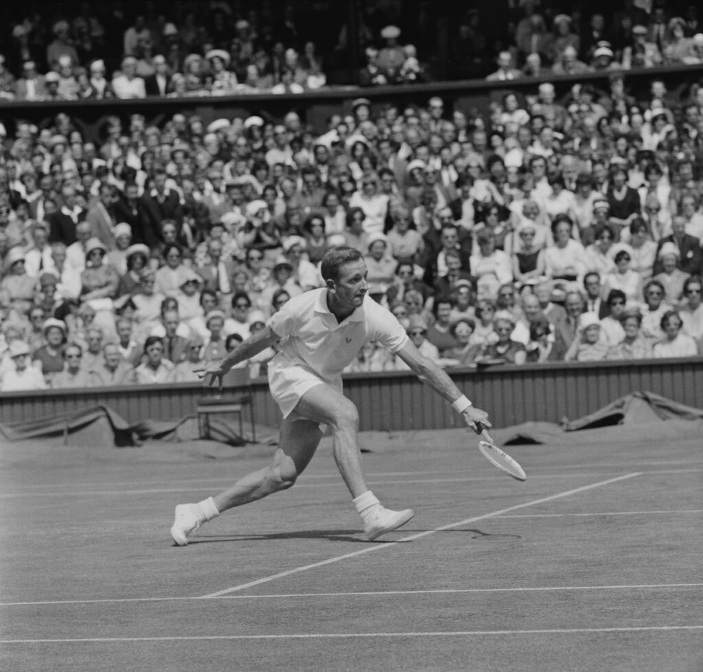 Rod Laver in action at Wimbledon in 1962