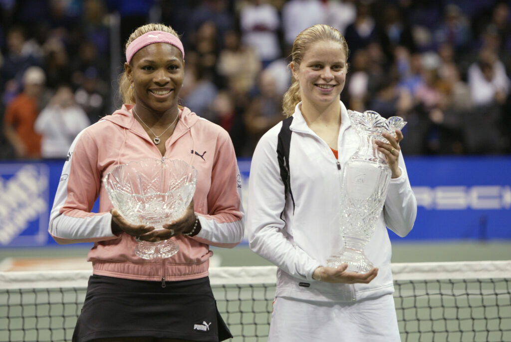 Serena Williams and Kim Clijsters pictured at the 2002 WTA Finals