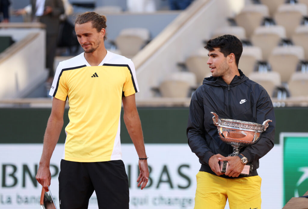 Alexander Zverev and Carlos Alcaraz pictured together after the 2024 French Open final