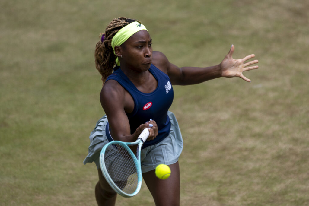 Coco Gauff of the United States in action against Jessica Pegula of the United States at semi final during day seven of the Ecotrans Ladies Open Berlin 2024 on June 23, 2024 in Berlin, Germany.