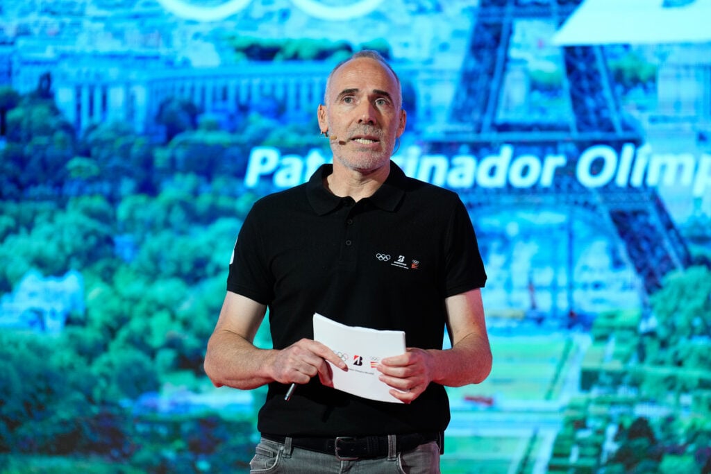 Alex Corretja attends during an act of Bridgestone and COE with Saul Craviotto and Ana Peleteiro at COE headquarters on June 25, 2024 in Madrid, Spain.