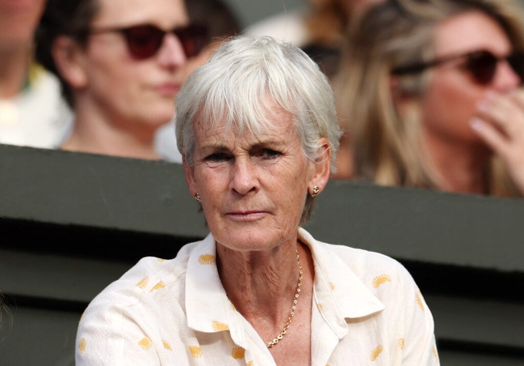 Judy Murray looks on from the Royal Box ahead of the Gentlemen’s Doubles first round match between Andy Murray and Jamie Murray of Great Britain and Rinky Hijikata and John Peers of Australia during day four of The Championships Wimbledon 2024 at All England Lawn Tennis and Croquet Club on July 04, 2024 in London, England.