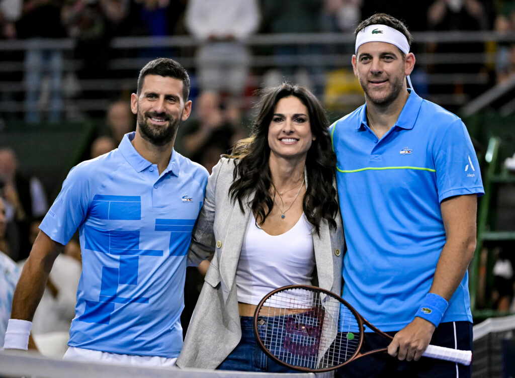 Novak Djokovic of Serbia, Former tennis player of Argentina Gabriela Sabatini and Juan Martin Del Potro of Argentina pose for a photo