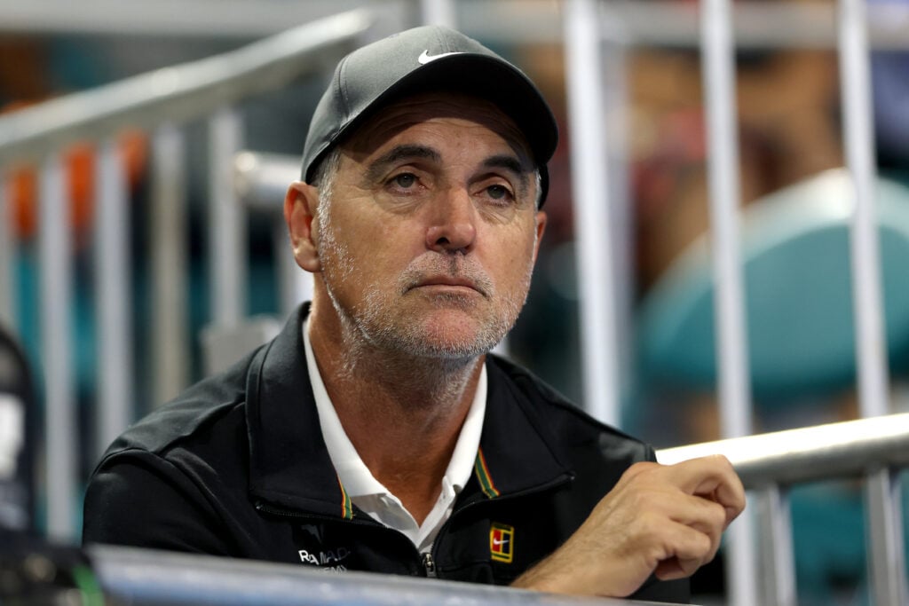 Joan Bosch watches Alex Eala play at the 2025 Miami Open