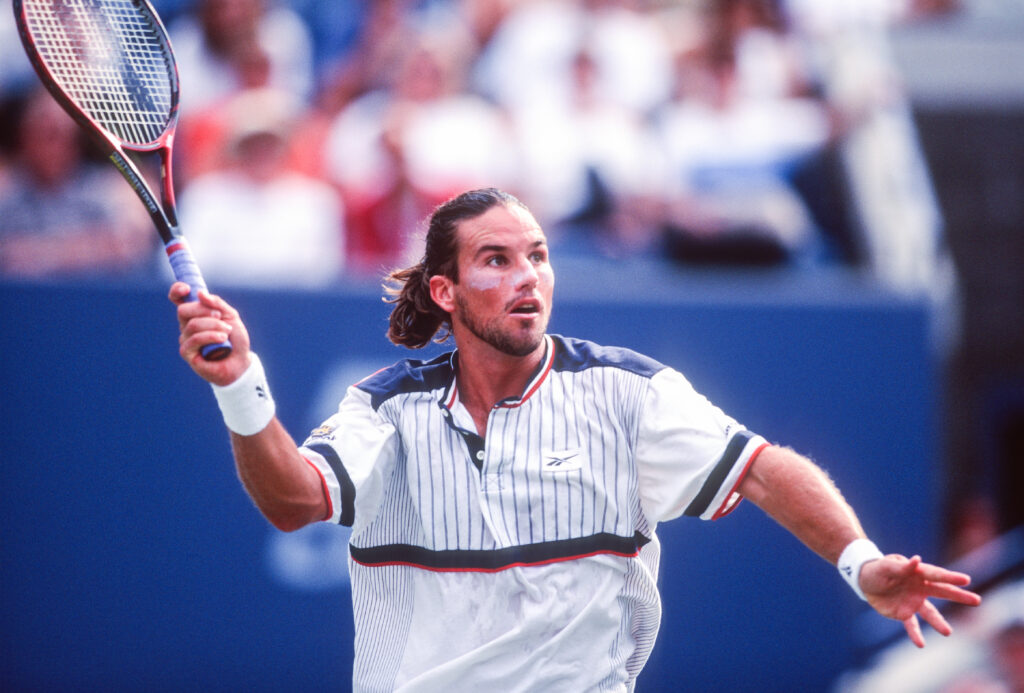 Pat Rafter hits a volley during the 1998 US Open final