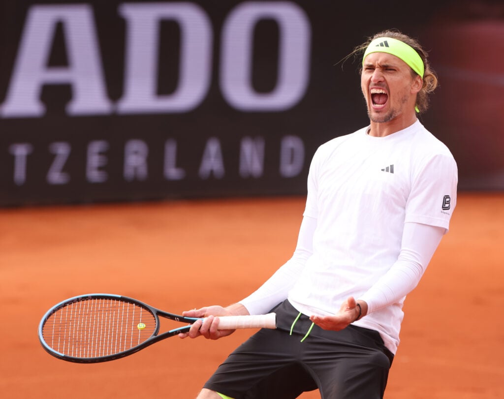 Alexander Zverev of Germany celebrates after winning his quarter final match against Tallon Griekspoor of the Netherlands on day seven of the BMW Open at MTTC IPHITOS on April 18, 2025 in Munich, Germany.