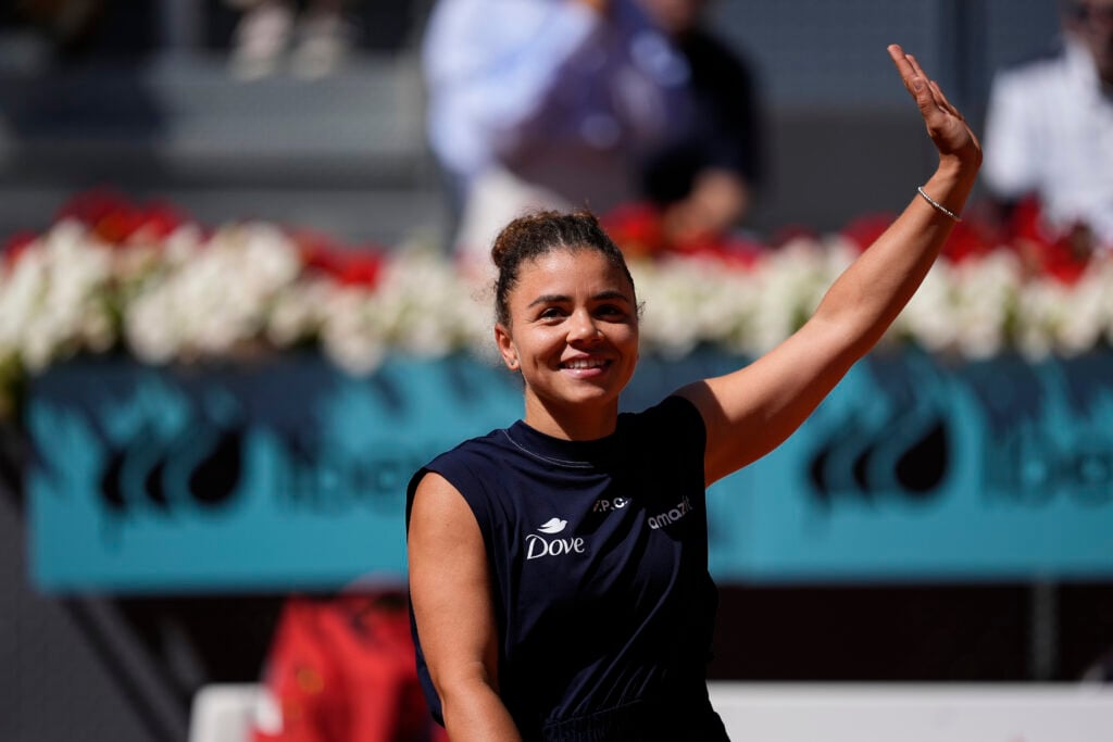 Jasmine Paolini of Italy reacts after winning against Katie Boulter of Great Britain during the Mutua Madrid Open 2025, ATP Masters 1000 and WTA 1000 tennis tournament, celebrated at Caja Magica on April 25, 2025 in Madrid, Spain.