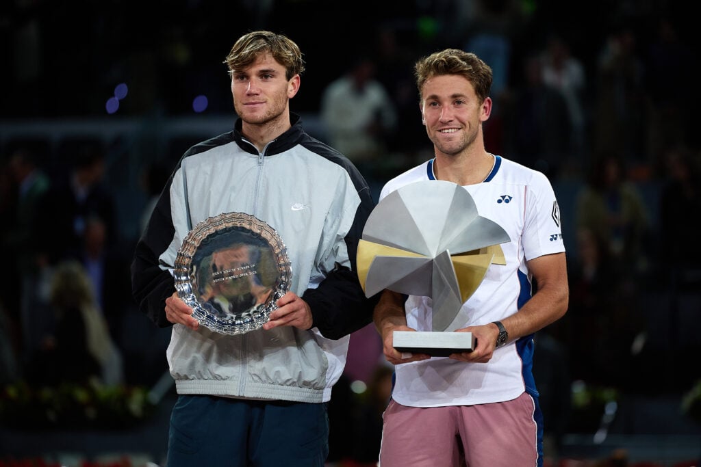 Casper Ruud celebrates after winning the Madrid Open