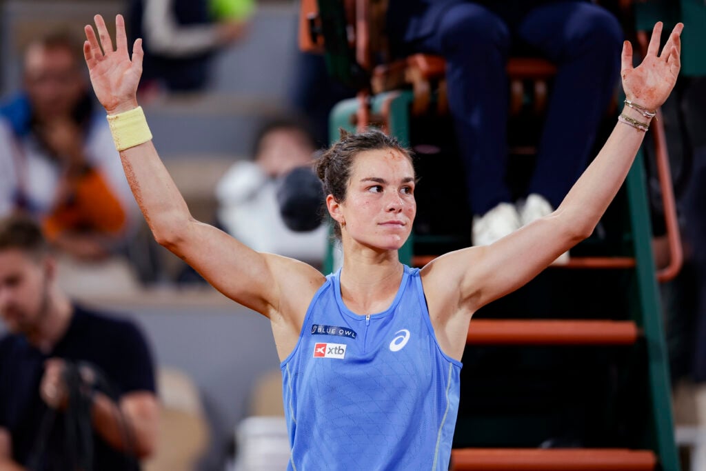 Lois Boisson of France celebrates after winning her match against Mirra Andreeva during the Women's Singles Quarterfinals on Day Eleven of the 2025 French Open at Roland Garros on June 4, 2025 in Paris, France.