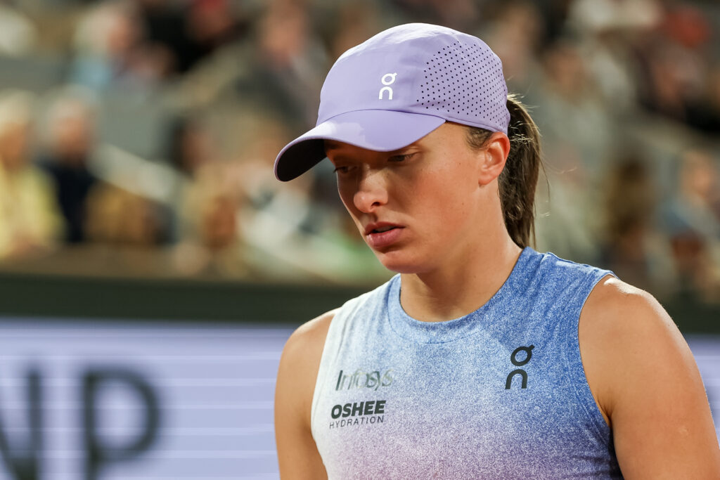 Iga Swiatek reacts during the 2025 French Open
