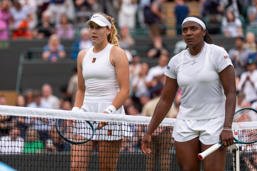Mirra Andreeva and Hailey Baptiste pictured after their match at Wimbledon in 2025