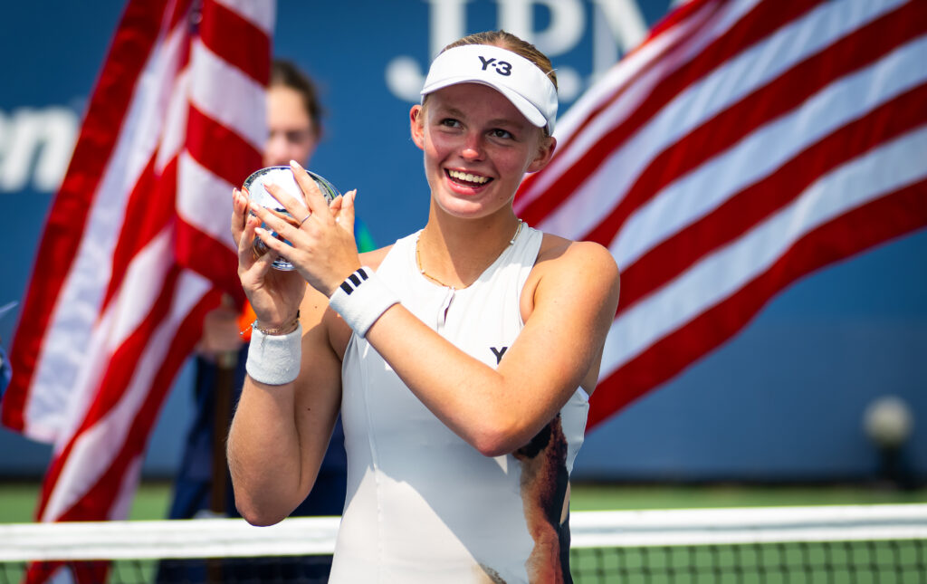 Jeline Vandromme celebrates after winning the US Open juniors title in 2025