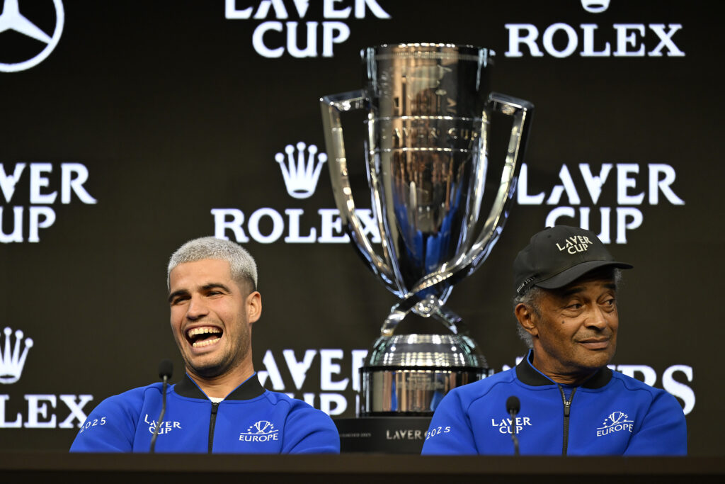Carlos Alcaraz and Yannick Noah pictured at the 2025 Laver Cup.