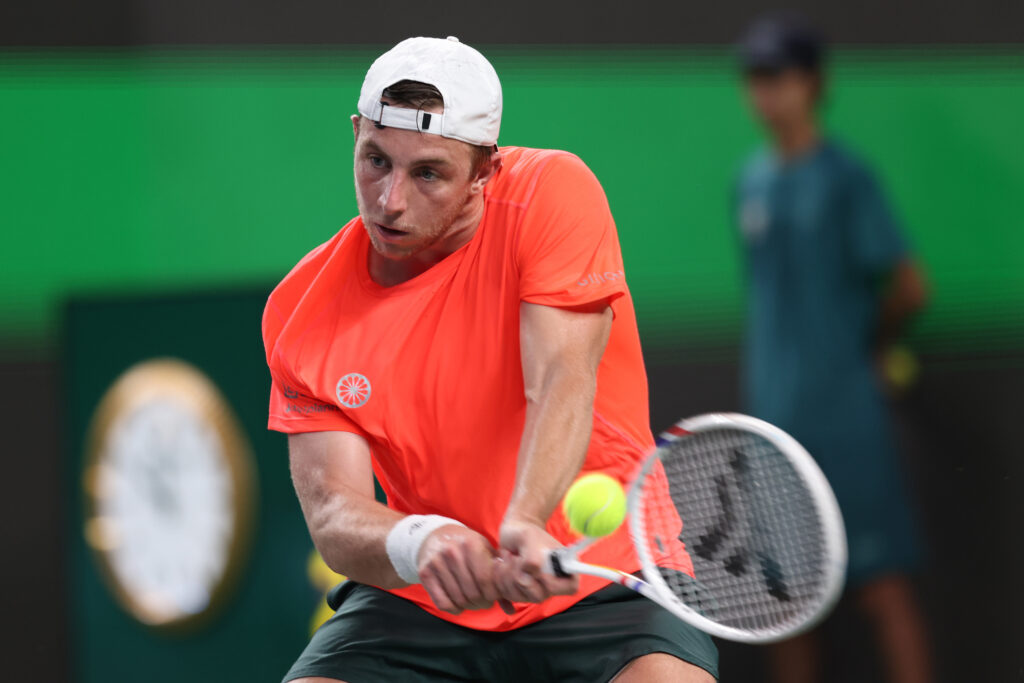 Tallon Griekspoor of Netherlands competes against Jannik Sinner of Italy in the Men's Singles 3rd round match on day 7 of the 2025 Shanghai Rolex Masters Qi Zhong Tennis Center on October 05, 2025 in Shanghai, China.