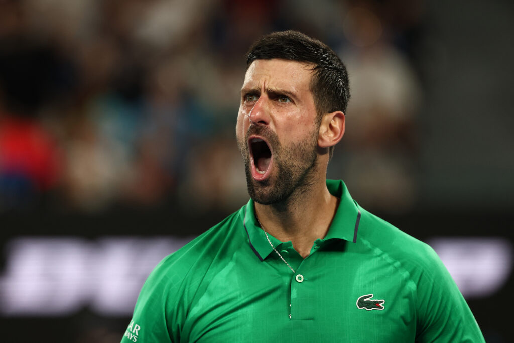 Novak Djokovic reacts during the 2026 Australian Open