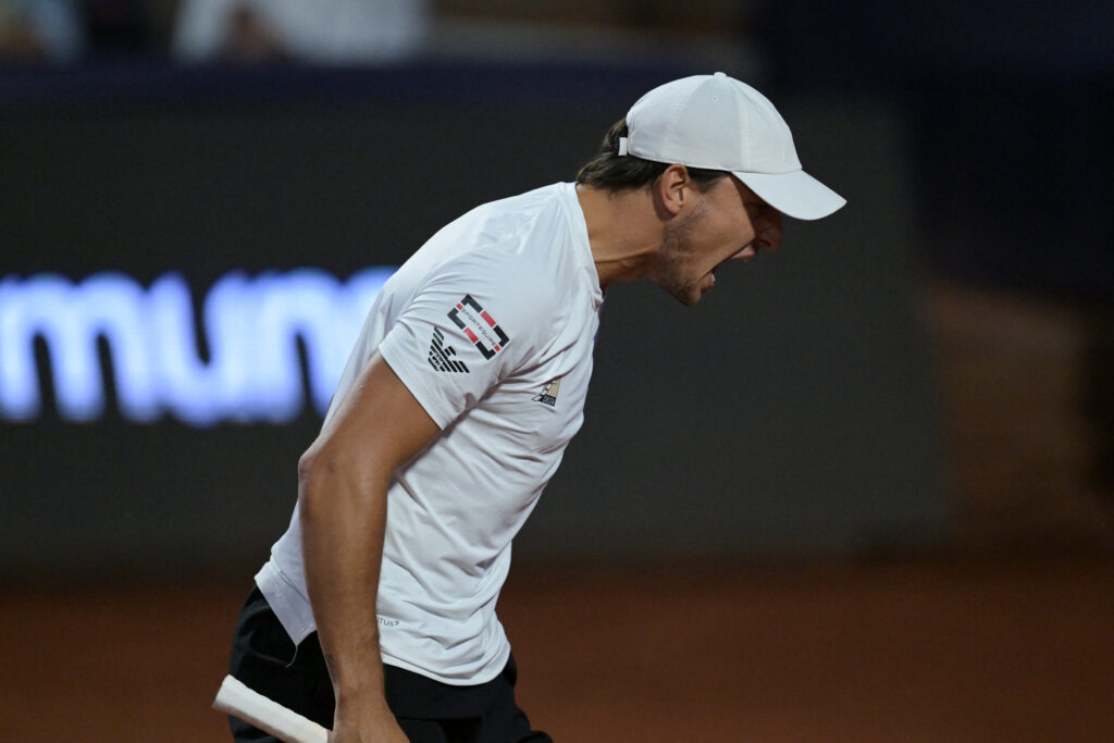 Luciano Darderi celebrates at the Chile Open