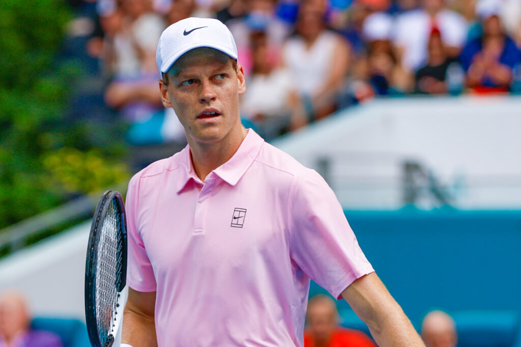 Jannik Sinner (ITA) looks on during the men's final singles match against Jiri Lehecka (CZE) (not pictured) at the Miami Open on March 29, 2026, at Hard Rock Stadium in Miami Gardens, Florida.