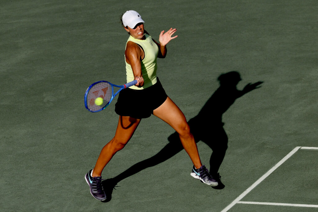 Madison Keys hits a forehand