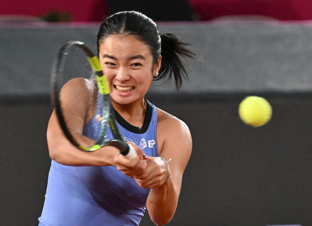Alex Eala hits a backhand in Linz