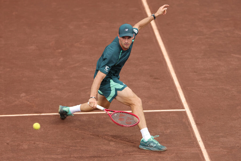 Tommy Paul of the United States returns the ball against Frances Tiafoe of the United States during a singles semifinal match on day 5 of the Fayez Sarofim & Co. U.S. Men's Clay Court Championship at River Oaks Country Club on April 04, 2026 in Houston, Texas.