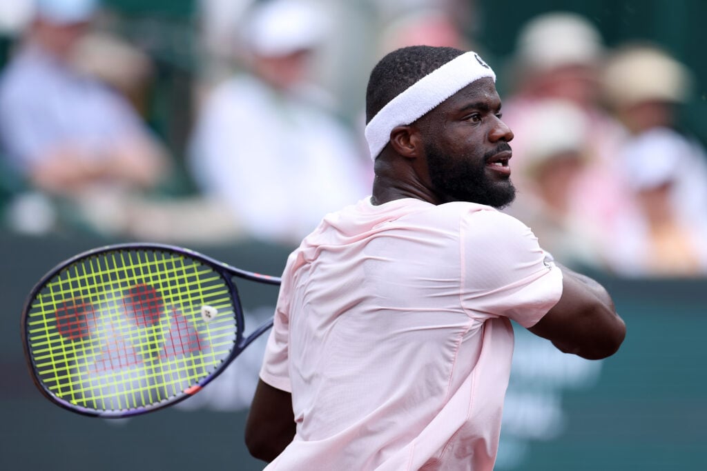 Frances Tiafoe of the United States returns a shot against Tommy Paul of the United States during Day 5 of the U.S. Men's Clay Court Championship 2026 River Oaks Country Club on April 04, 2026 in Houston, Texas.