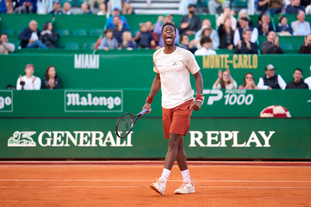 Gael Monfils of France celebrates during his Round of 64 match against Tallon Griekspoor of Netherlands during day one of the Rolex Monte-Carlo Masters at Monte-Carlo Country Club on April 05, 2026 in Monte-Carlo, Monaco.