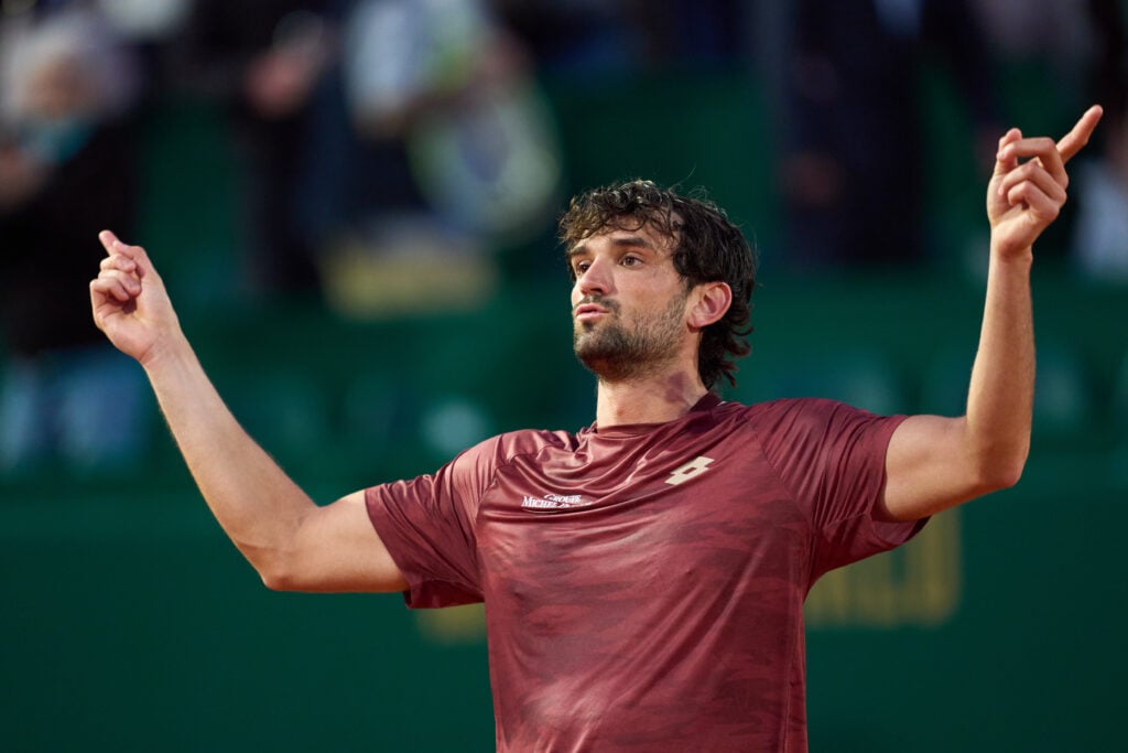 Valentin Vacherot of Monaco celebrates after winning his Round of 32 match against Lorenzo Musetti of Italy on day four of the Rolex Monte-Carlo Masters at Monte-Carlo Country Club on April 08, 2026 in Monte-Carlo, Monaco.