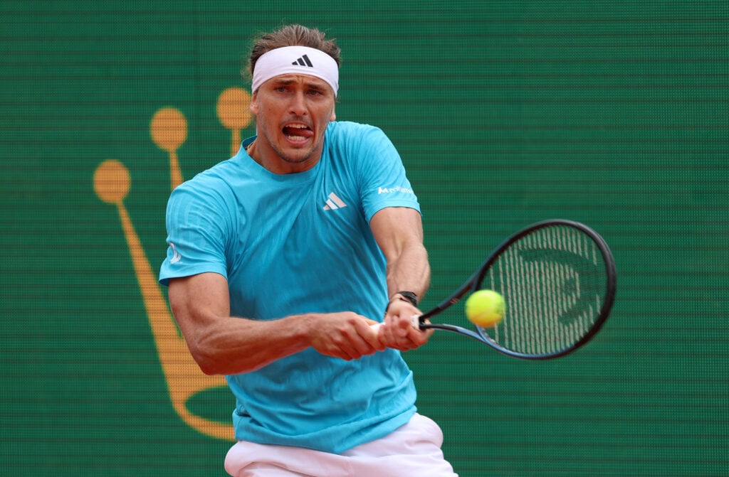 Alexander Zverev of Germany against Joao Fonseca of Brazil in the quarter finals during day six of the Rolex Monte-Carlo Masters at Monte-Carlo Country Club on April 10, 2026 in Monte-Carlo, Monaco.