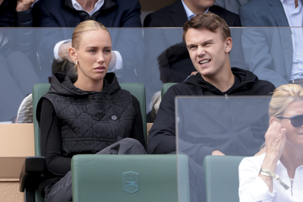 Holger Rune of Denmark and his sister Alma Rune attend the semifinals on day 7 of the Rolex Monte-Carlo Masters 2026, an ATP Masters 1000 at Monte-Carlo Country Club on April 11, 2026 in Roquebrune-Cap-Martin, France near Monte-Carlo, Monaco.