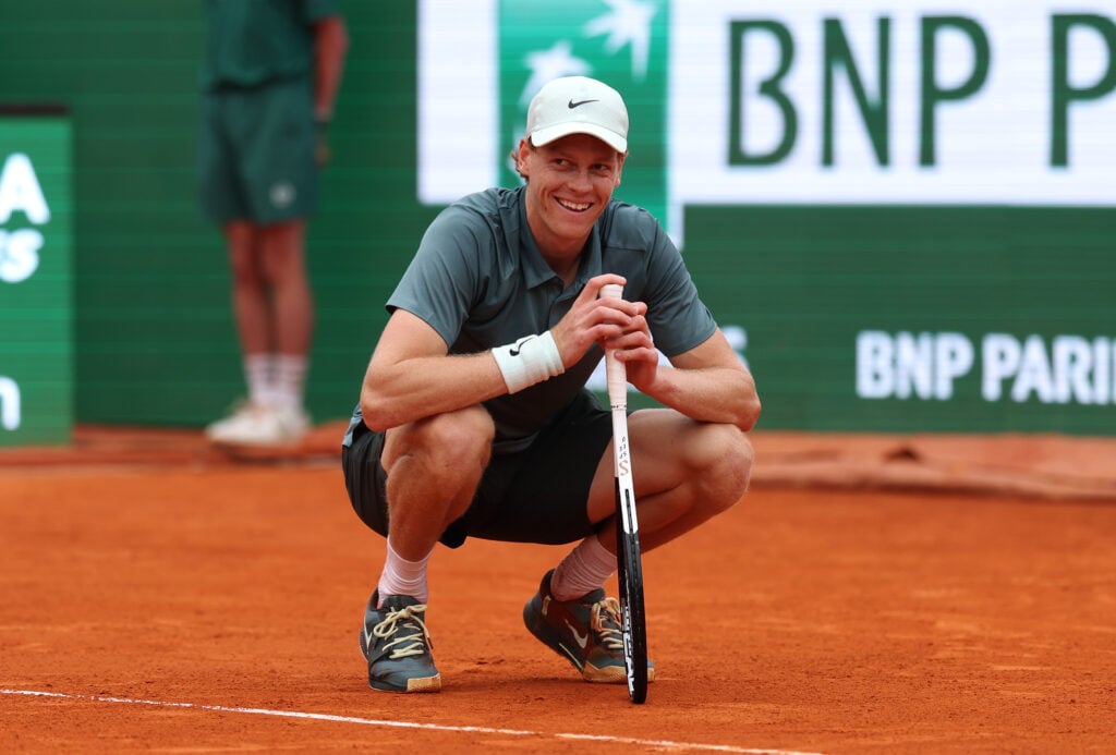 Jannik Sinner of Italy celebrates after victory against Carlos Alcaraz of Spain during the Men's Singles Final during day eight of the Rolex Monte-Carlo Masters at Monte-Carlo Country Club on April 12, 2026 in Monte-Carlo, Monaco.