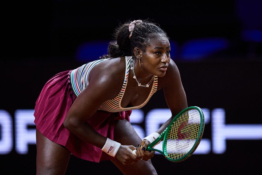Alycia Parks of United States waits for the ball to be served in her match against Mirra Andreeva during day four of the Porsche Tennis Grand Prix 2026 at Porsche Arena on April 16, 2026 in Stuttgart, Germany.