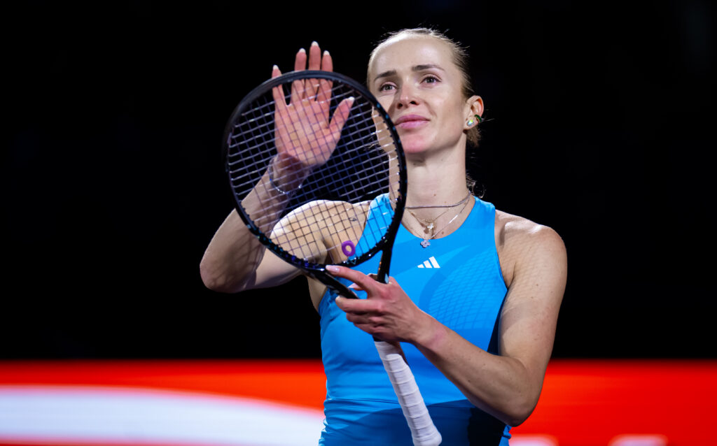 Elina Svitolina celebrates her quarter-final win in Stuttgart