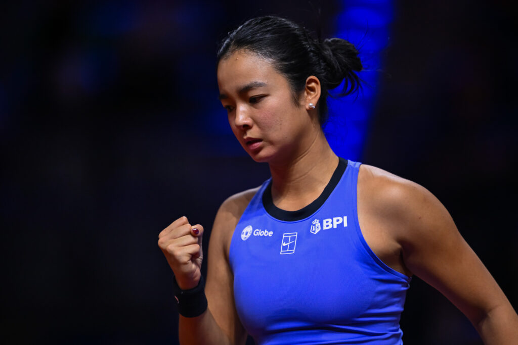 Alexandra Eala of Philippines reacts against Leylah Fernandez of Canada during the Women's Singles first round match on day two of the Porsche Tennis Grand Prix 2026 at Porsche Arena on April 14, 2026 in Stuttgart, Germany.
