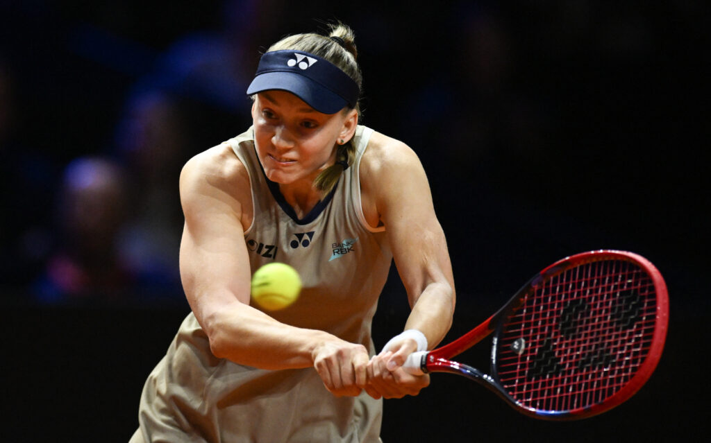 Kazakhstan's Elena Rybakina returns the ball to Czech Republic's Karolina Muchova (not in picture) in the final match at the Women's Tennis Grand Prix WTA tournament in Stuttgart, southwestern Germany, on April 19, 2026.