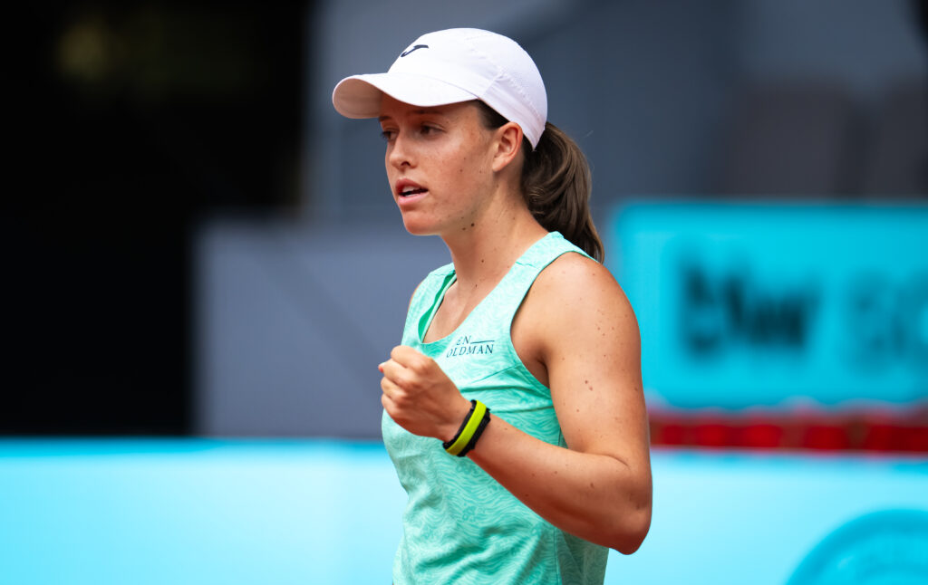 Kaitlin Quevedo celebrates against Venus Williams at the Madrid Open