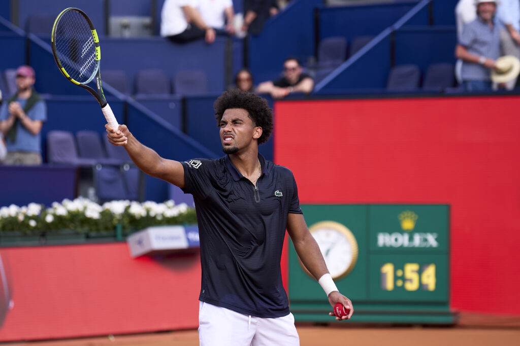 Arthur Fils of France celebrates after his victory against Rafael Jodar of Spain in the Men's Singles Semifinal Final Match during day six of the Barcelona Open Banc Sabadell 2026 at Real Club De Tenis Barcelona on April 18, 2026 in Barcelona, Spain.