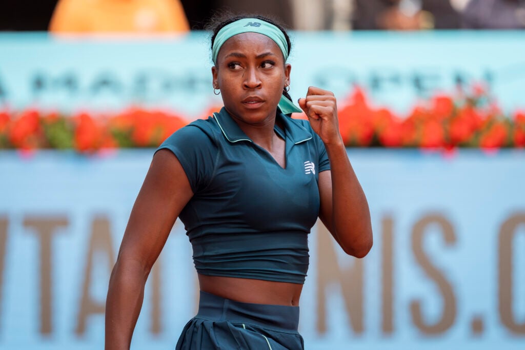 Coco Gauff balls her fist in celebration