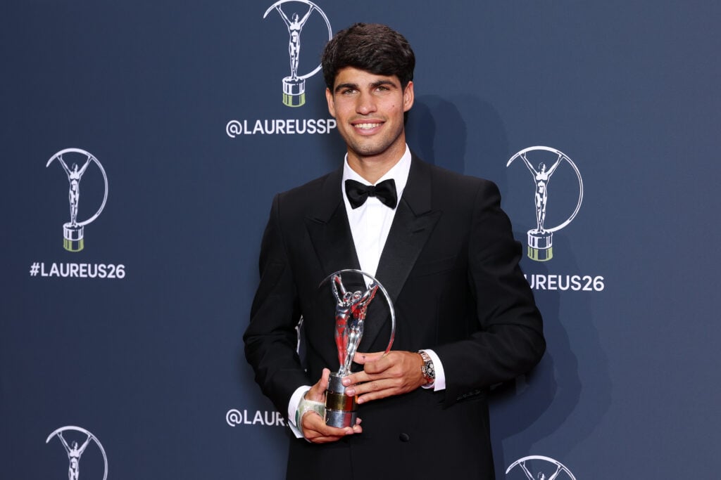 Spanish tennis player Carlos Alcaraz winner of Laureus World Sportsman of the Year attends the Laureus World Sports Awards 2026 at Cibeles Palace on April 20, 2026 in Madrid, Spain.