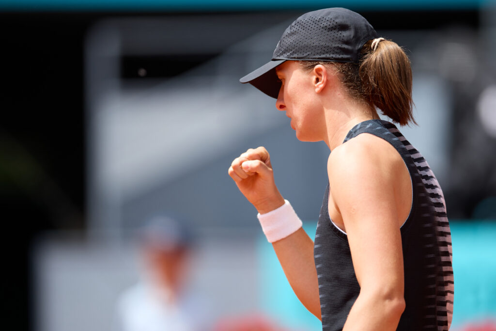 Iga Swiatek celebrates at the 2026 Madrid Open
