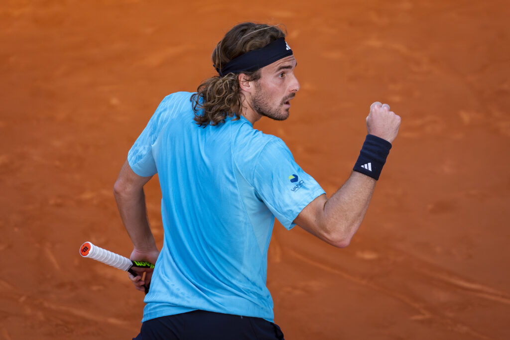 Stefanos Tsitsipas celebrates at the Madrid Open