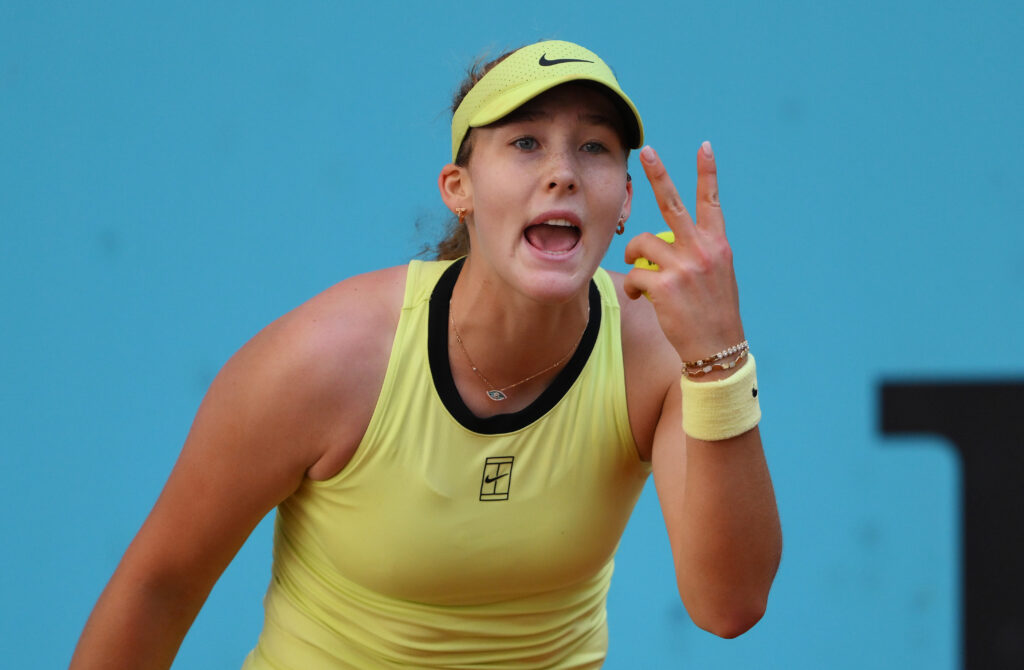 Mirra Andreeva reacts during the 2026 Madrid Open