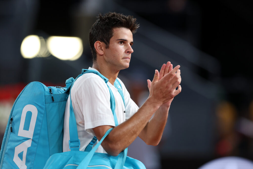 Rafael Jodar leaves the court after losing to Jannik Sinner at the 2026 Madrid Open