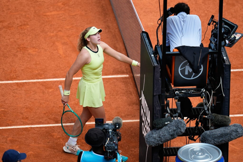 Mirra Andreeva complains about a line call at the Madrid Open