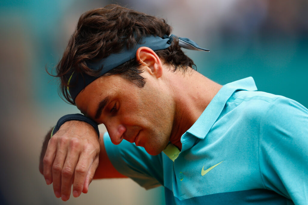 Roger Federer reacts during the 2015 Monte Carlo Masters