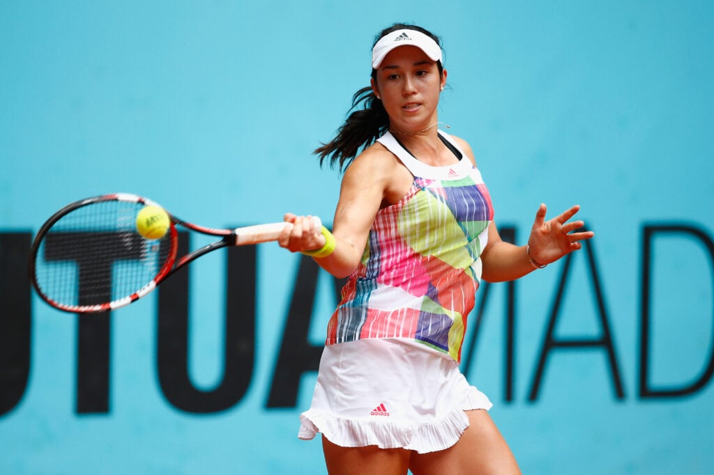 Louisa Chirico of USA in action against Daria Gavrilova of Australia during day six of the Mutua Madrid Open tennis tournament at the Caja Magica on May 05, 2016 in Madrid, Spain.