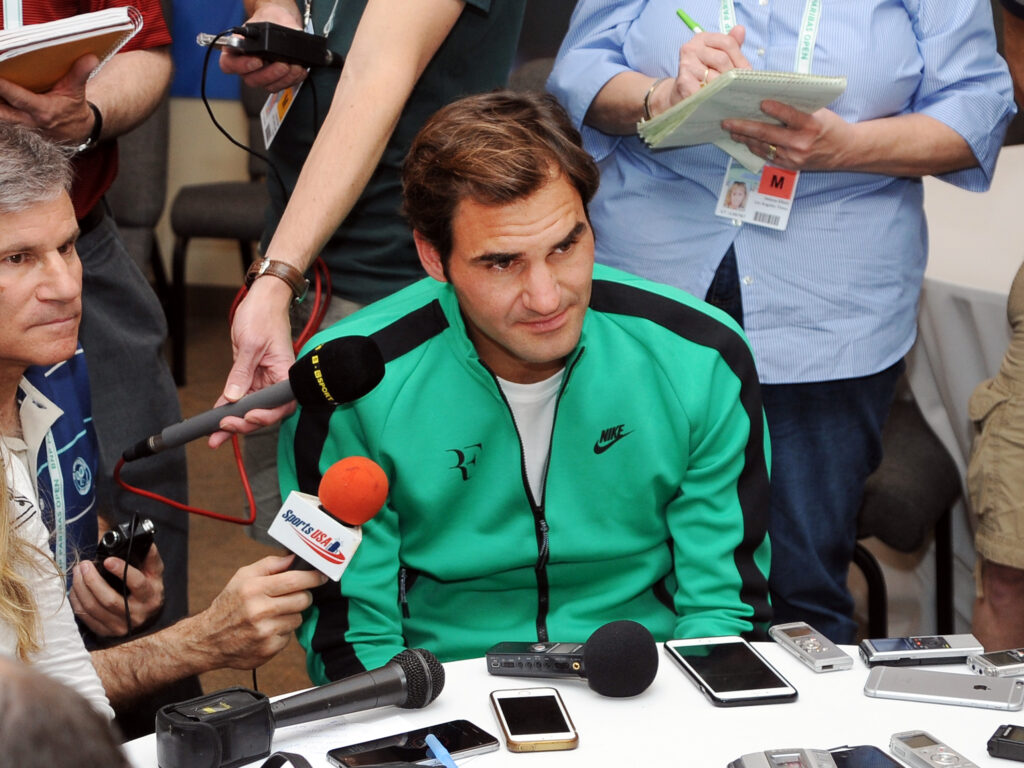 Roger Federer speaks to the media at Indian Wells in 2017