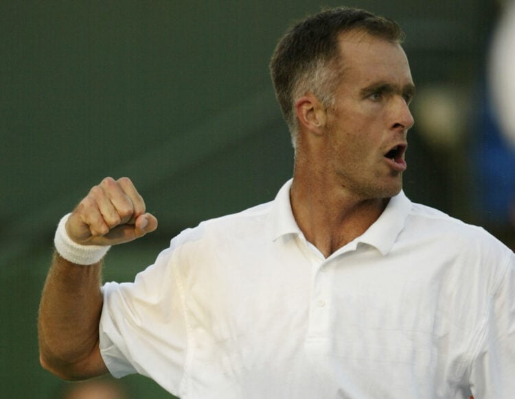 13 Mar 2002:  Todd Martin of the USA celebrates breaking the serve of Tommy Haas of Germany during the Pacific Life Open at the Indian Wells Tennis...